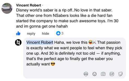 Facebook comment from Vincent Robert with NSABERS reply