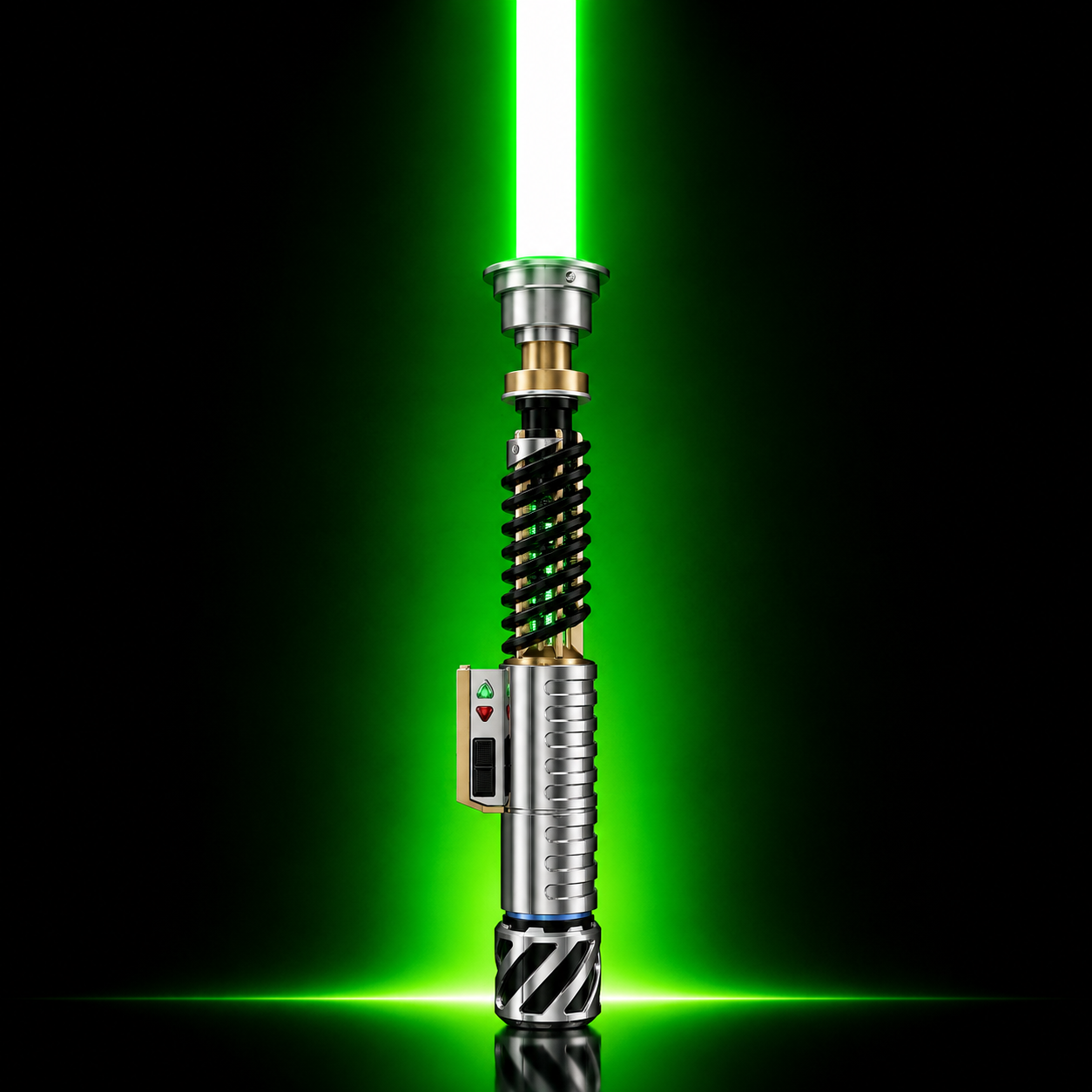 Luke Legacy Ascendant lightsaber with green blade and exposed crystal chamber