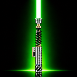 Luke Legacy Ascendant lightsaber with green blade and exposed crystal chamber