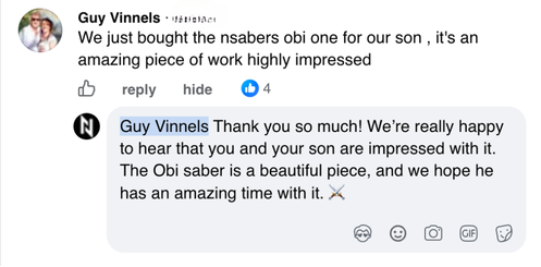 Facebook comment from Guy Vinnels with NSABERS reply