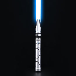 Rift Fang silver saber with blue blade and split emitter