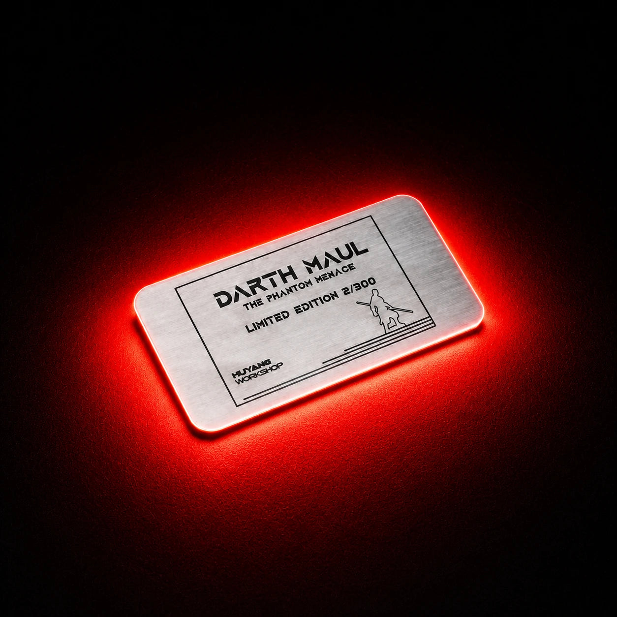 Brushed silver Darth Maul limited-edition nameplate, shown numbered 2/300 with HUYANG Workshop engraving